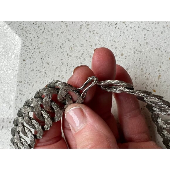 Braided Stainless Steel Necklace Plaited Vintage Wide Choker 17” Plaited - Picture 4 of 6